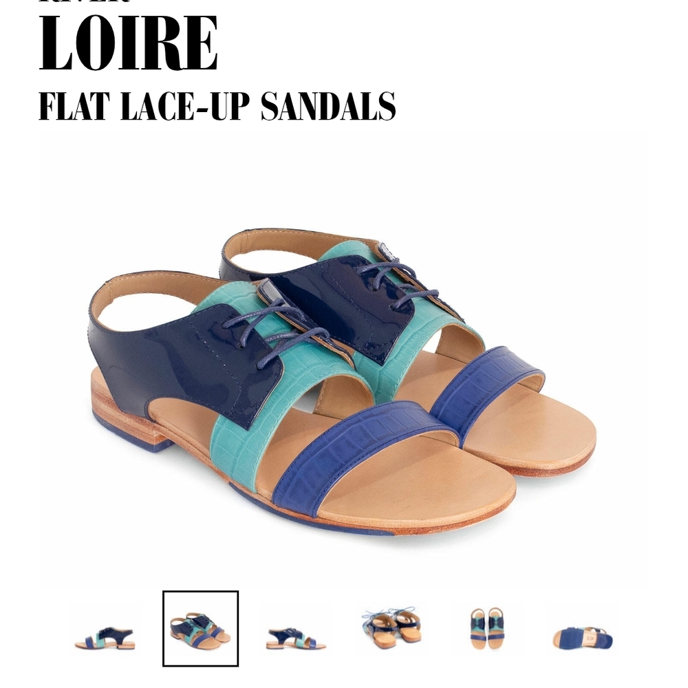 John Fluevog Two-Tone Teal and Navy Lace-Up Sandals